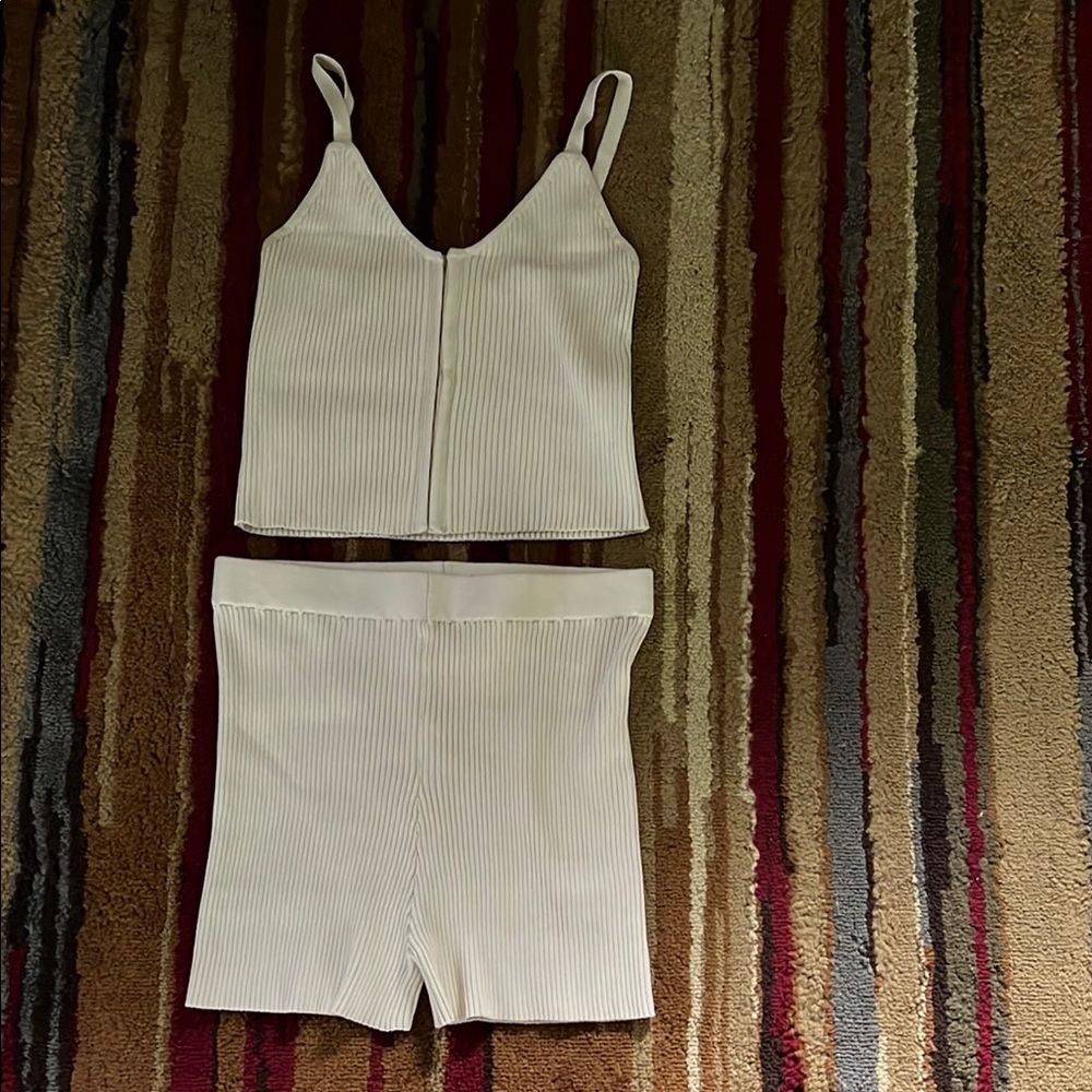 Daisy White Knit Set with Seam Detailing
